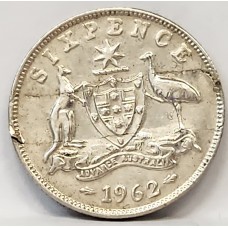 AUSTRALIA 1962 . SIXPENCE . ERROR . VARIETY . DIE CRACKS and FLAWS
